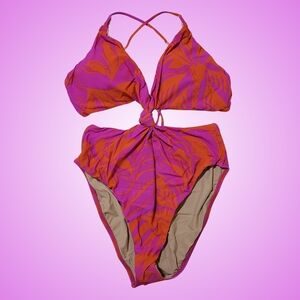 PQ SWIM Knot Cut Out One Piece Swimsuit Large Pink Vacation Padded Cups🩱